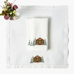 Alpine Chalet White Linen Napkins (Set of 4)