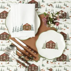 Alpine Chalet White Linen Napkins (Set of 4)
