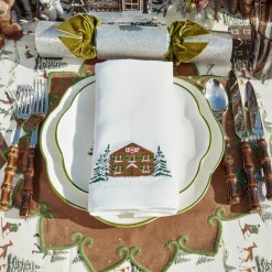 Alpine Chalet White Linen Napkins (Set of 4)