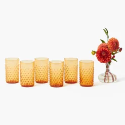 Amber Hobnail Glasses (Set of 6)