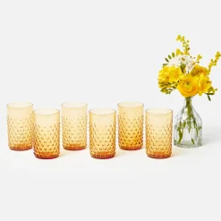 Amber Hobnail Glasses (Set of 6)