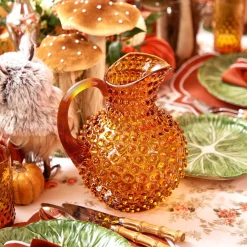 Amber Hobnail Jug and Glasses (Set of 6)