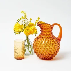 Amber Hobnail Jug and Glasses (Set of 6)