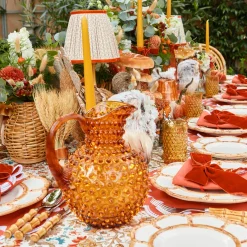 Amber Hobnail Jug and Glasses (Set of 6)