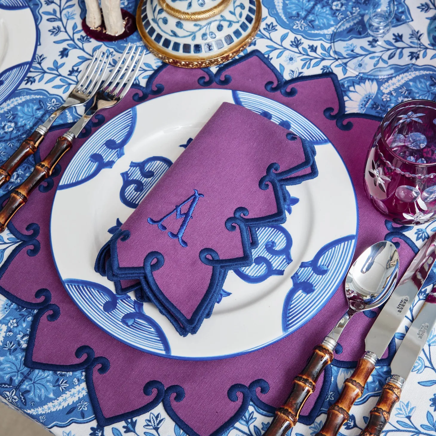 Angelina Aubergine & Blue Napkins (Set of 4)