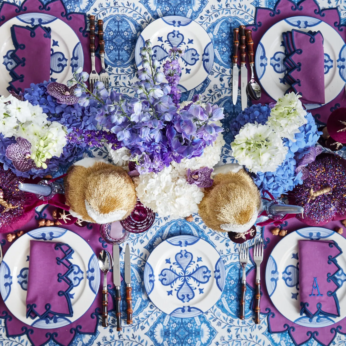 Angelina Aubergine & Blue Napkins (Set of 4)