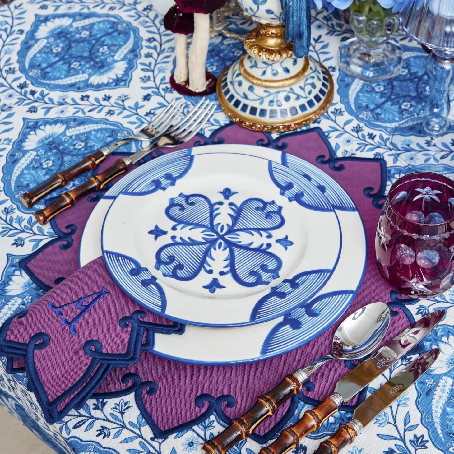 Angelina Aubergine & Blue Napkins (Set of 4)