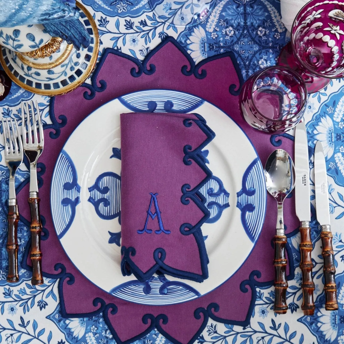 Angelina Aubergine & Blue Napkins (Set of 4)