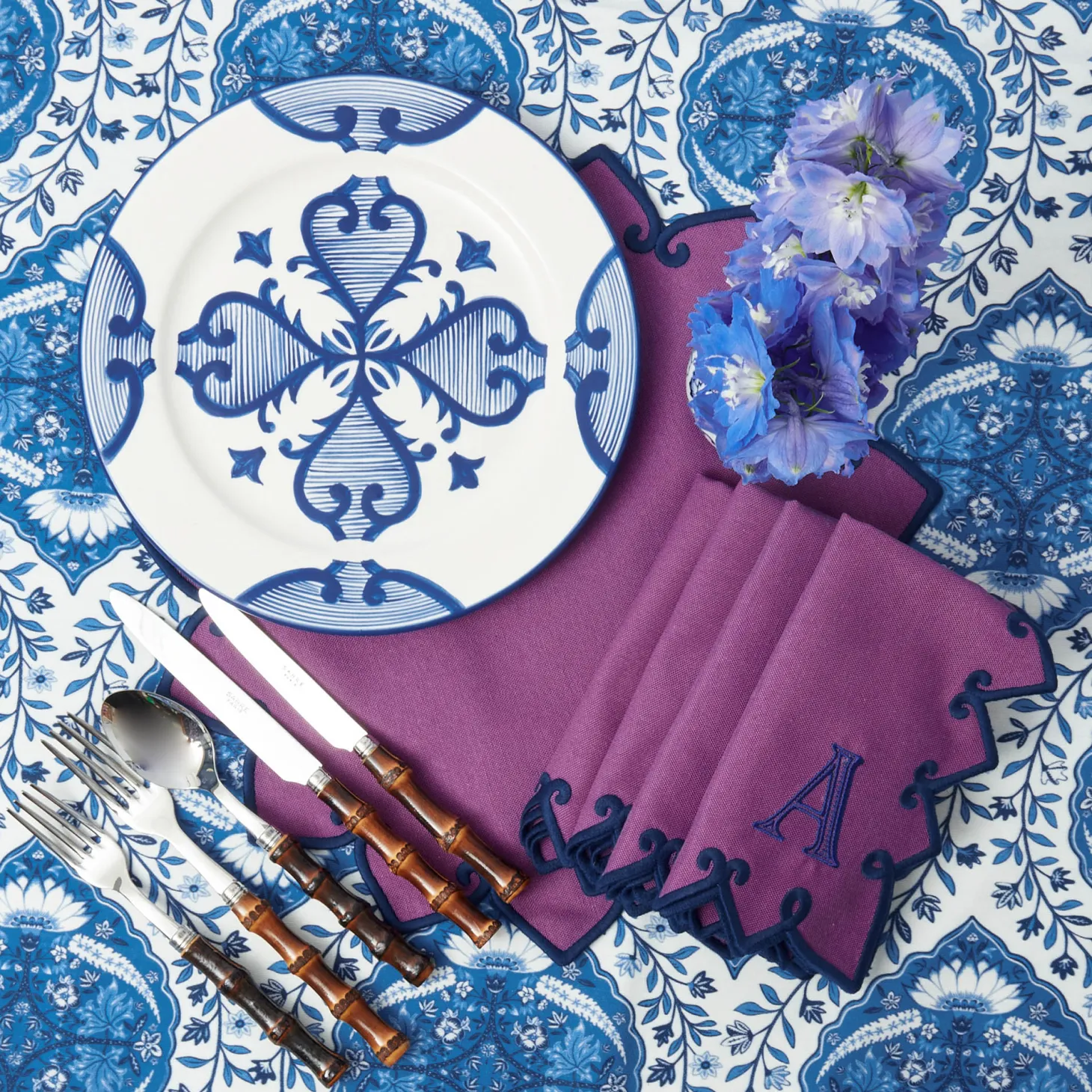 Angelina Aubergine & Blue Napkins (Set of 4)