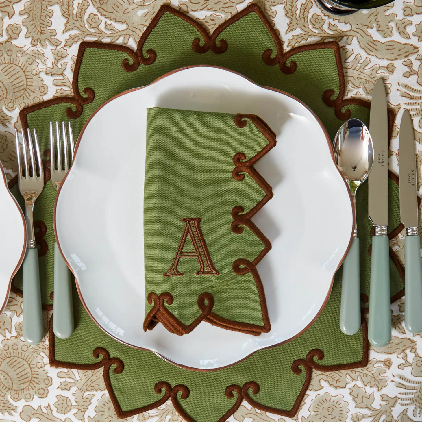 Angelina Forest Green & Brown Napkins (Set of 4)