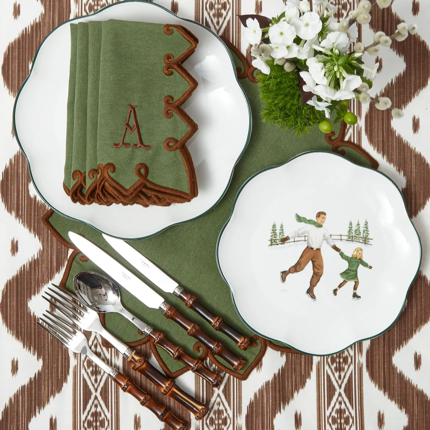 Angelina Forest Green & Brown Napkins (Set of 4)