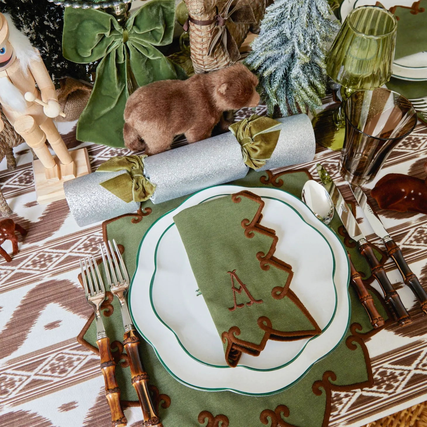 Angelina Forest Green & Brown Napkins (Set of 4)