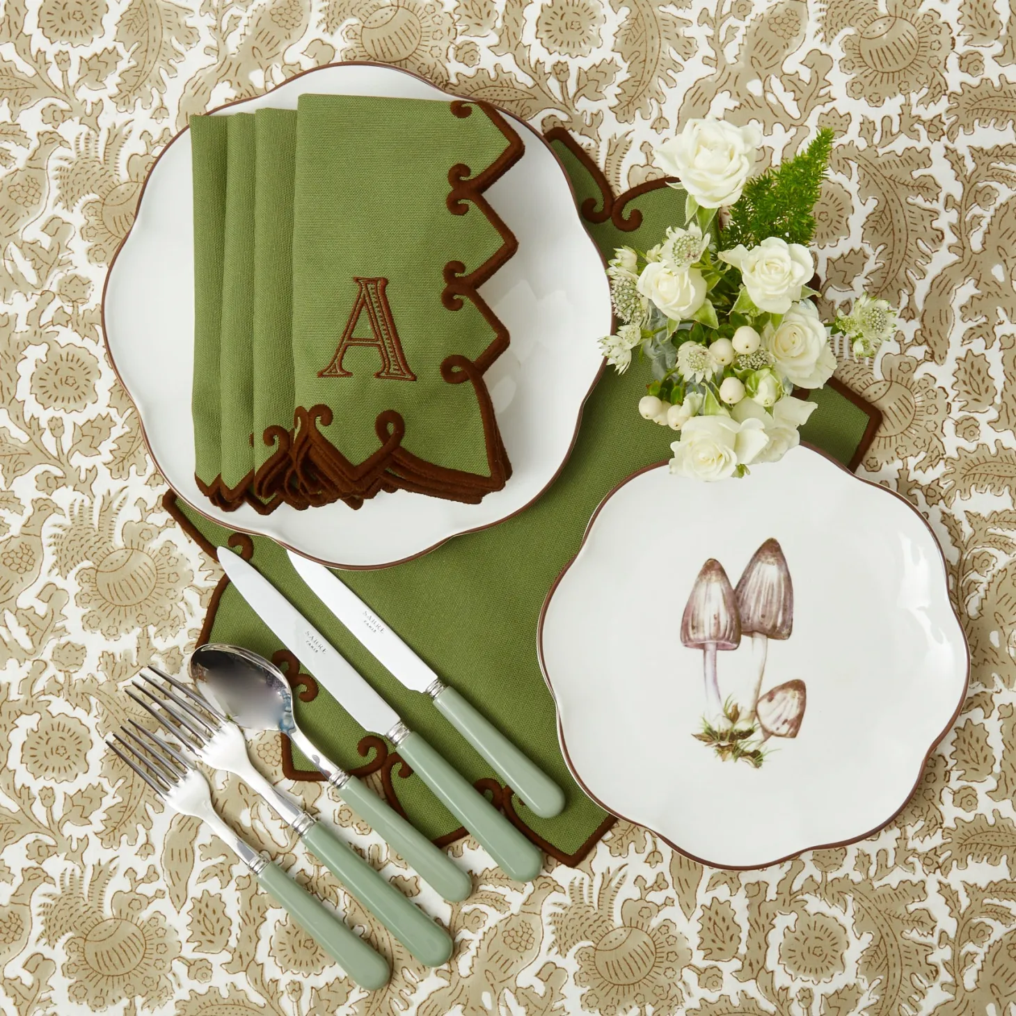 Angelina Forest Green & Brown Napkins (Set of 4)