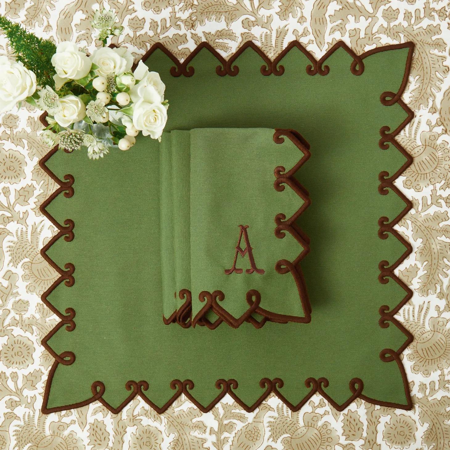 Angelina Forest Green & Brown Napkins (Set of 4)