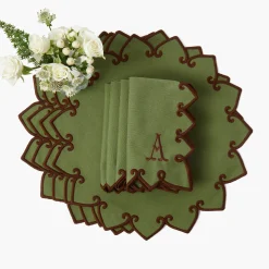 Angelina Forest Green & Brown Placemats & Napkins (Set of 4)