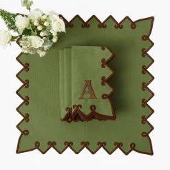 Angelina Forest Green & Brown Placemats & Napkins (Set of 4)