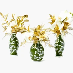 Apple Green Hand Painted Tole Bud Vases (Set of 3)