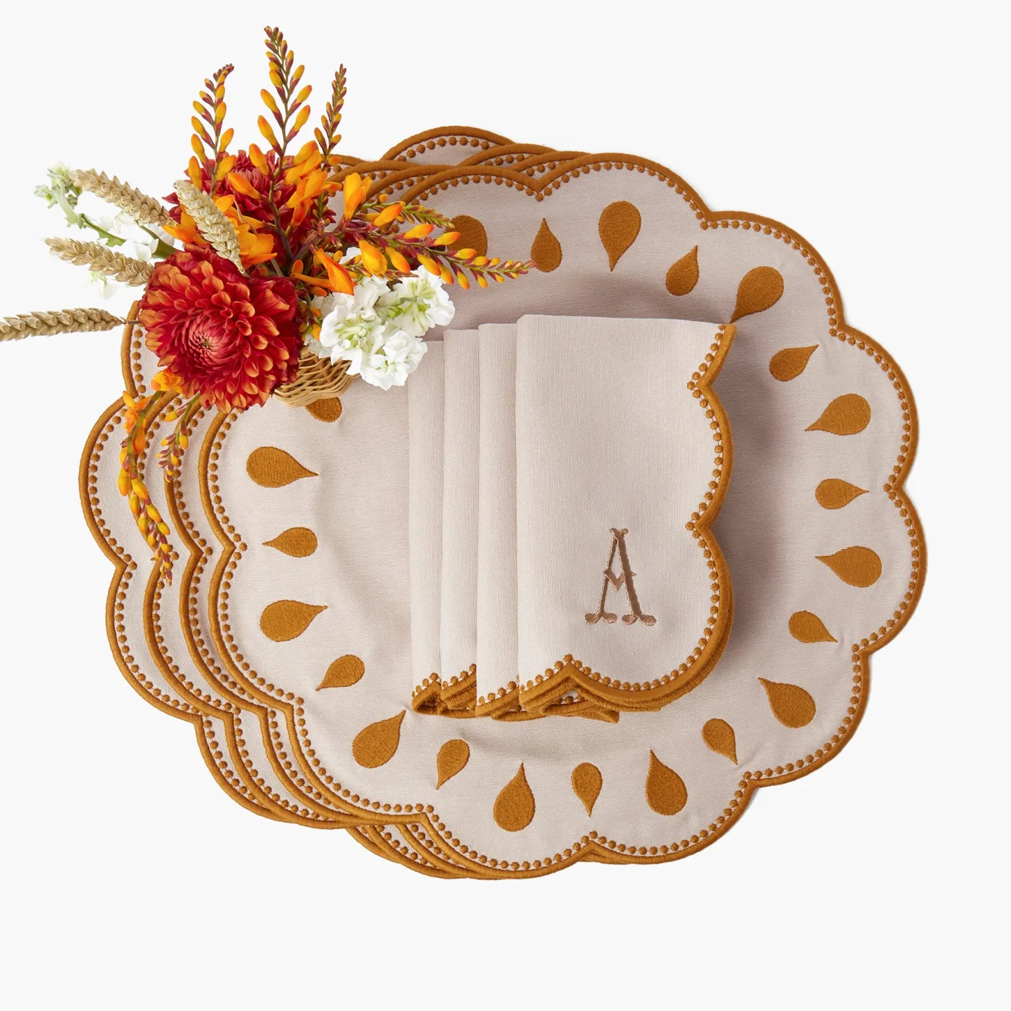 Bettina Taupe & Mustard Placemats & Napkins (Set of 4)