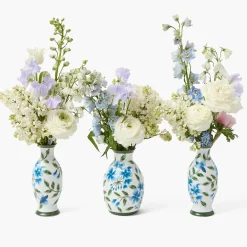 Blue & Green Hand Painted Tole Bud Vases (Set of 3)