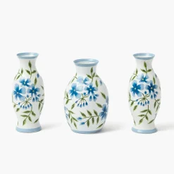 Blue & Green Hand Painted Tole Bud Vases (Set of 3)