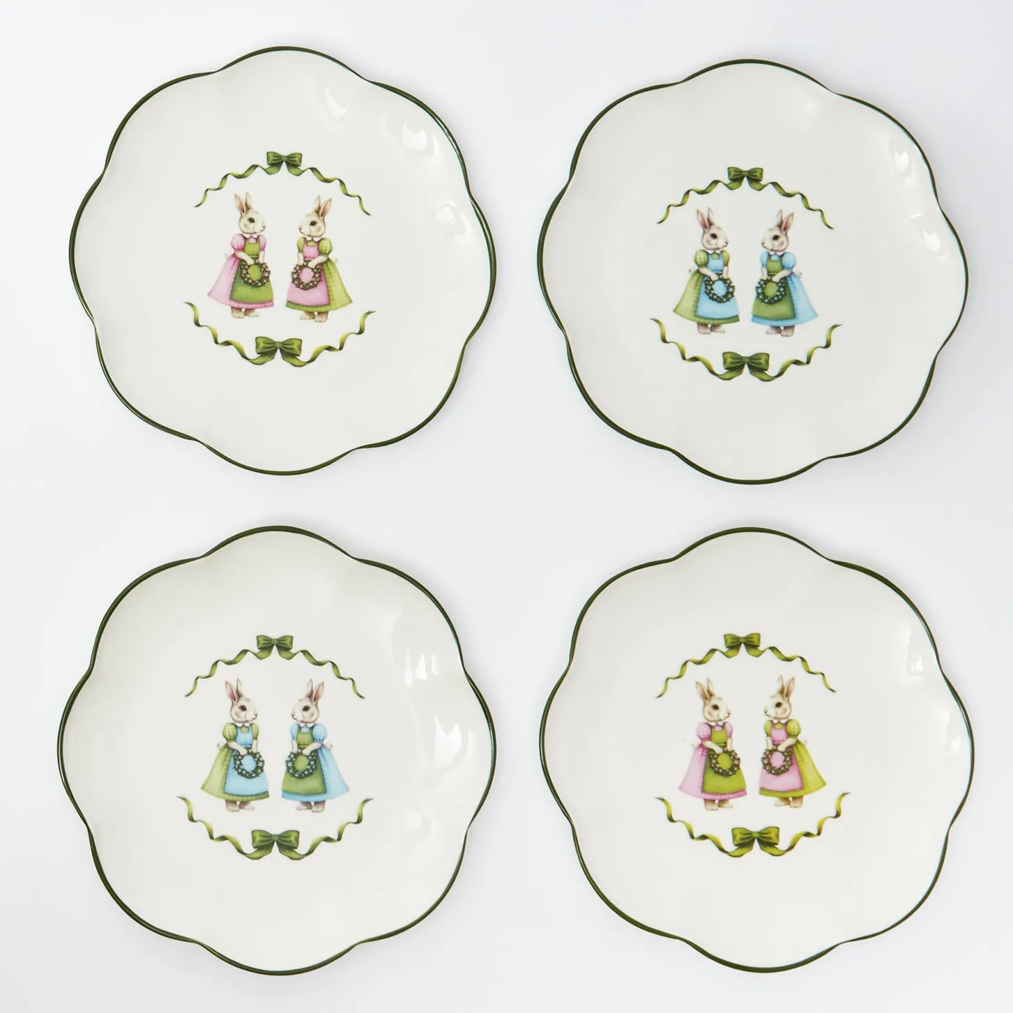 Blue & Pink Cottontail Bunny Dinner Plates (Set of 4)