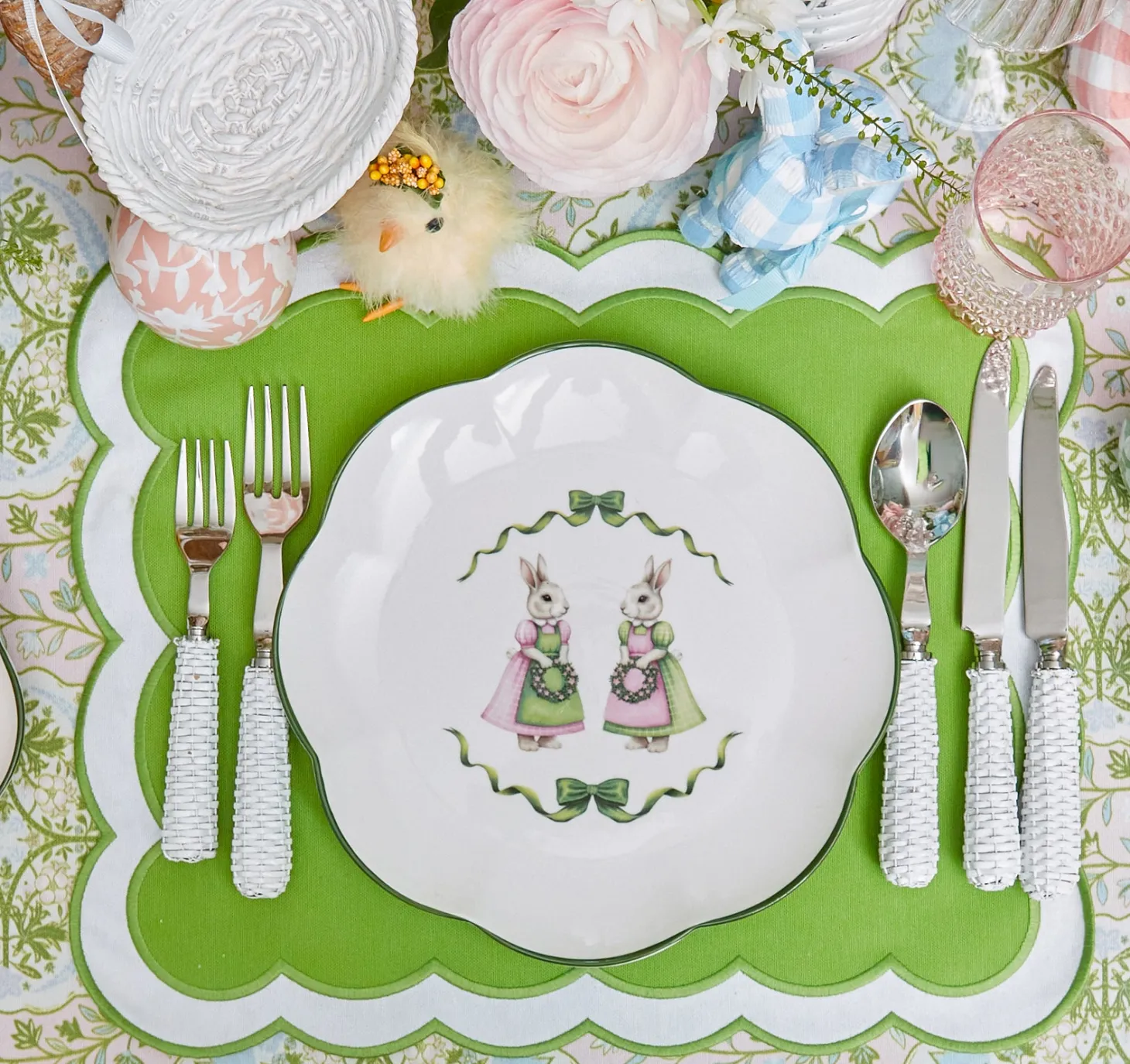 Blue & Pink Cottontail Bunny Dinner Plates (Set of 4)