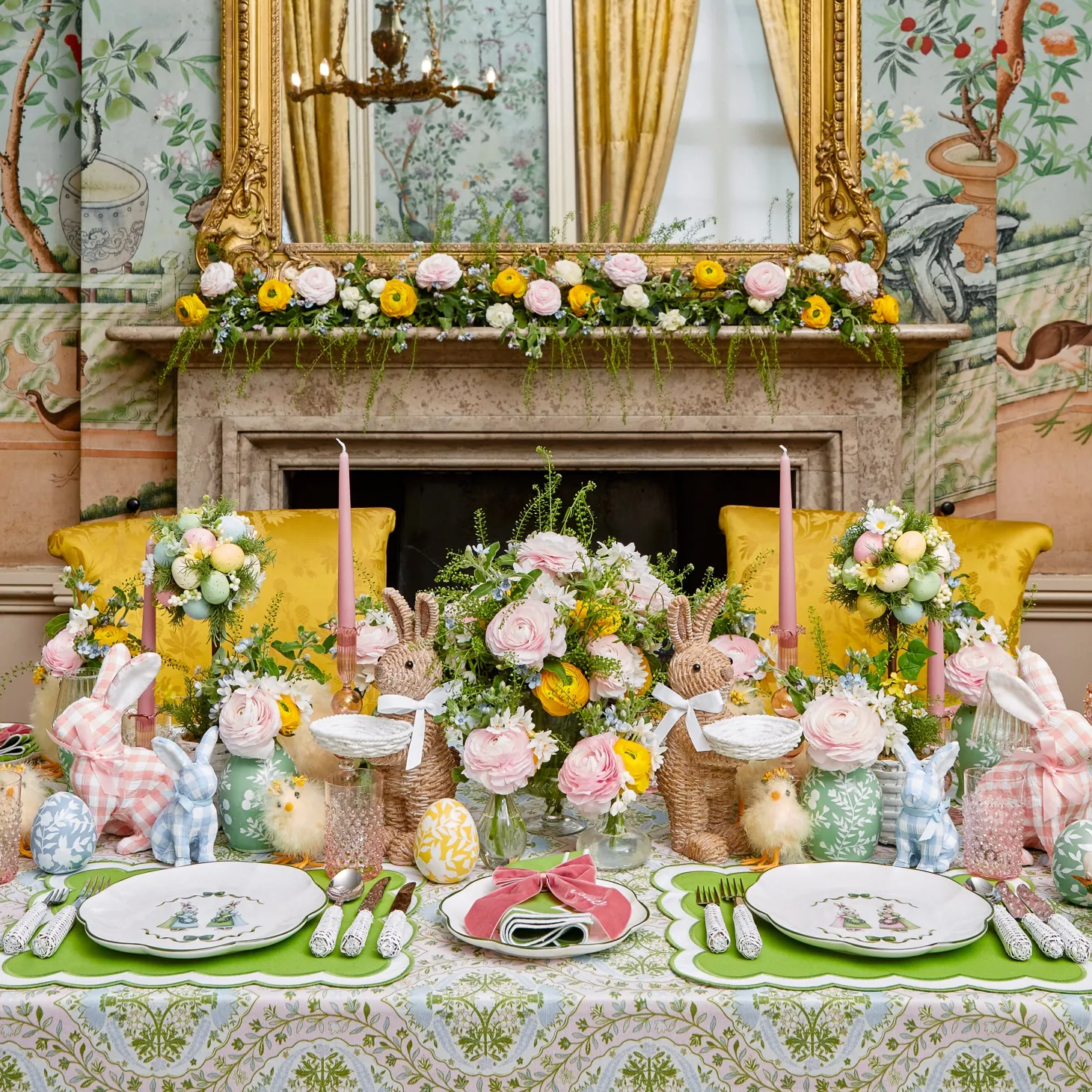Blue & Pink Cottontail Bunny Dinner Plates (Set of 4)
