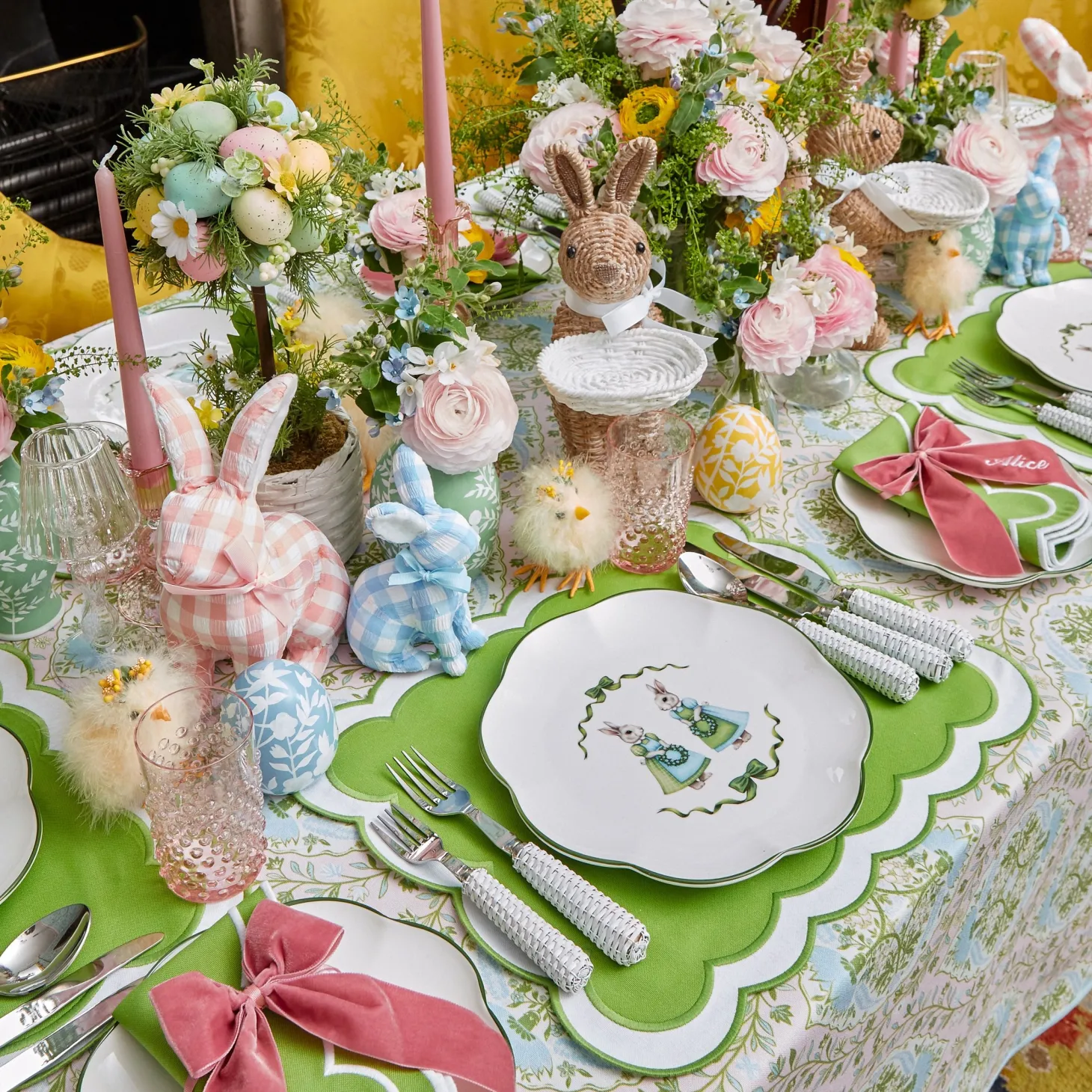 Blue & Pink Cottontail Bunny Dinner Plates (Set of 4)