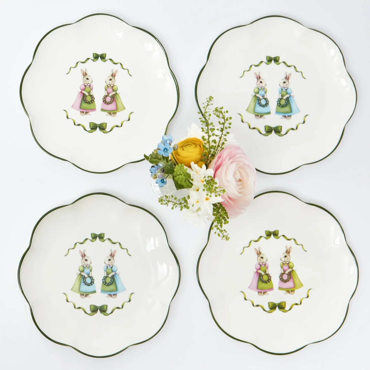 Blue & Pink Cottontail Bunny Dinner Plates (Set of 4)