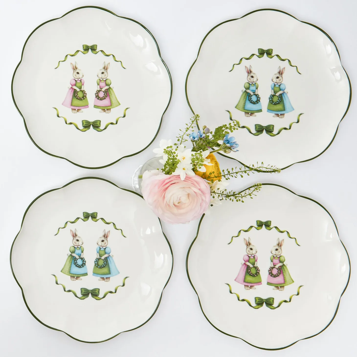 Blue & Pink Cottontail Bunny Starter Plates (Set of 4)