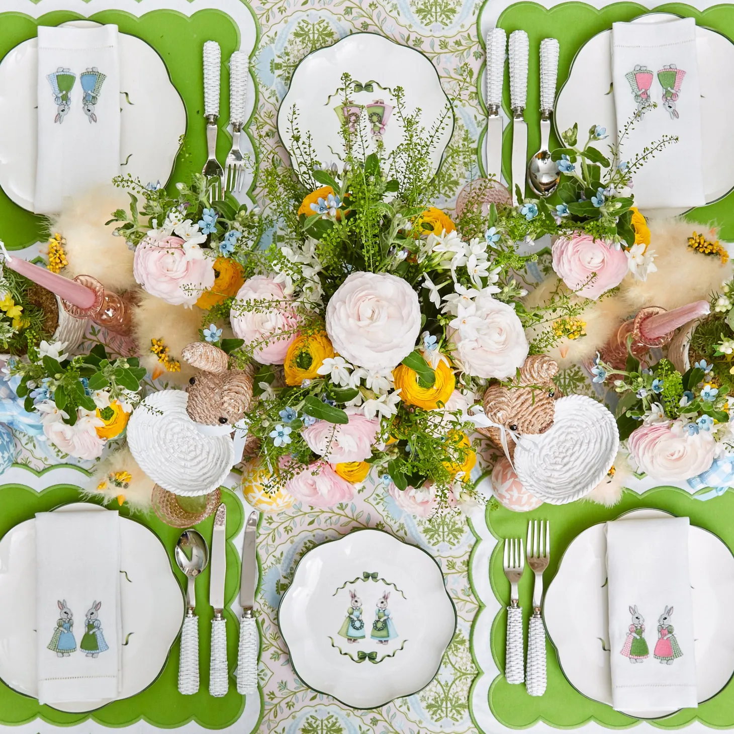 Blue & Pink Cottontail Bunny Starter Plates (Set of 4)