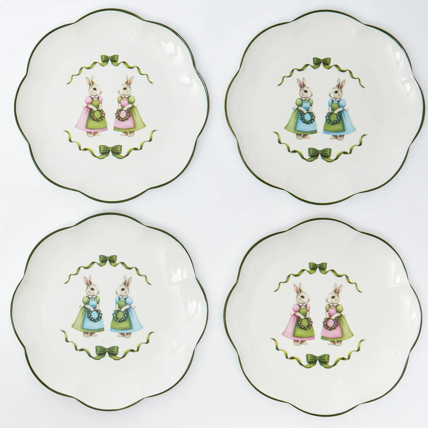 Blue & Pink Cottontail Bunny Starter Plates (Set of 4)