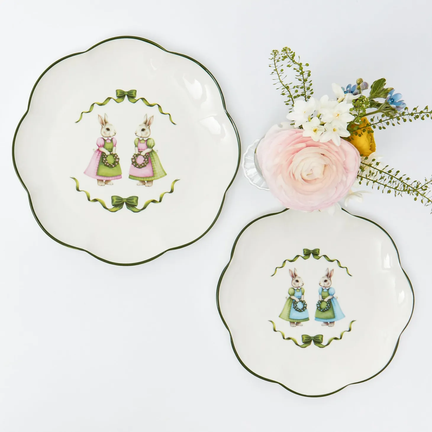 Blue & Pink Cottontail Bunny Starter Plates (Set of 4)