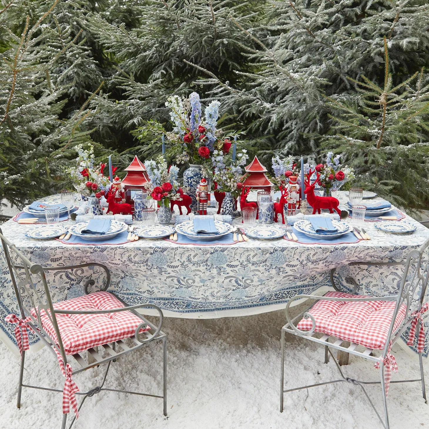 Blue & Red Hand Embroidered Father Christmas Napkins (Set of 4)
