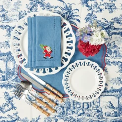 Blue & Red Hand Embroidered Father Christmas Napkins (Set of 4)