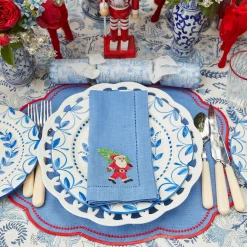 Blue & Red Hand Embroidered Father Christmas Napkins (Set of 4)
