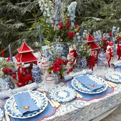 Blue & Red Hand Embroidered Father Christmas Napkins (Set of 4)