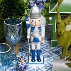 Blue & White Glitter Nutcrackers (Pair)