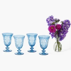 Blue Fern Engraved Wine Glasses (Set of 4)