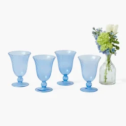 Blue Fluted Wine Glasses (Set of 4)