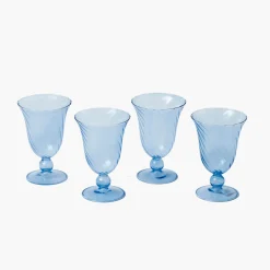Blue Fluted Wine Glasses (Set of 4)