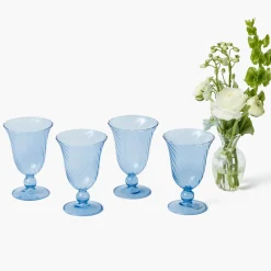 Blue Fluted Wine Glasses (Set of 4)