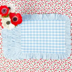Blue Gingham Ruffle Placemats (Set of 4)