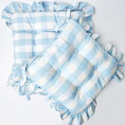 Blue Gingham Ruffle Seat Pad Cushion (Set of 4)