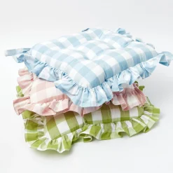 Blue Gingham Ruffle Seat Pad Cushion (Set of 4)