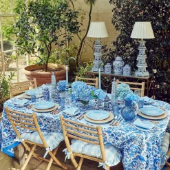 Blue Gingham Ruffle Seat Pad Cushion (Set of 4)