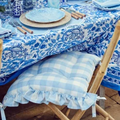 Blue Gingham Ruffle Seat Pad Cushion (Set of 4)