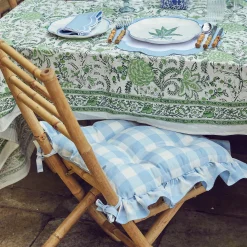 Blue Gingham Ruffle Seat Pad Cushion (Set of 4)