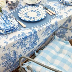 Blue Gingham Ruffle Seat Pad Cushion (Set of 4)