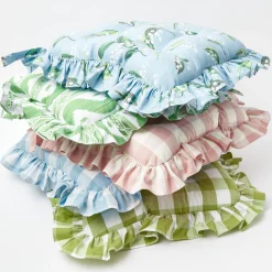 Blue Gingham Ruffle Seat Pad Cushion (Set of 4)